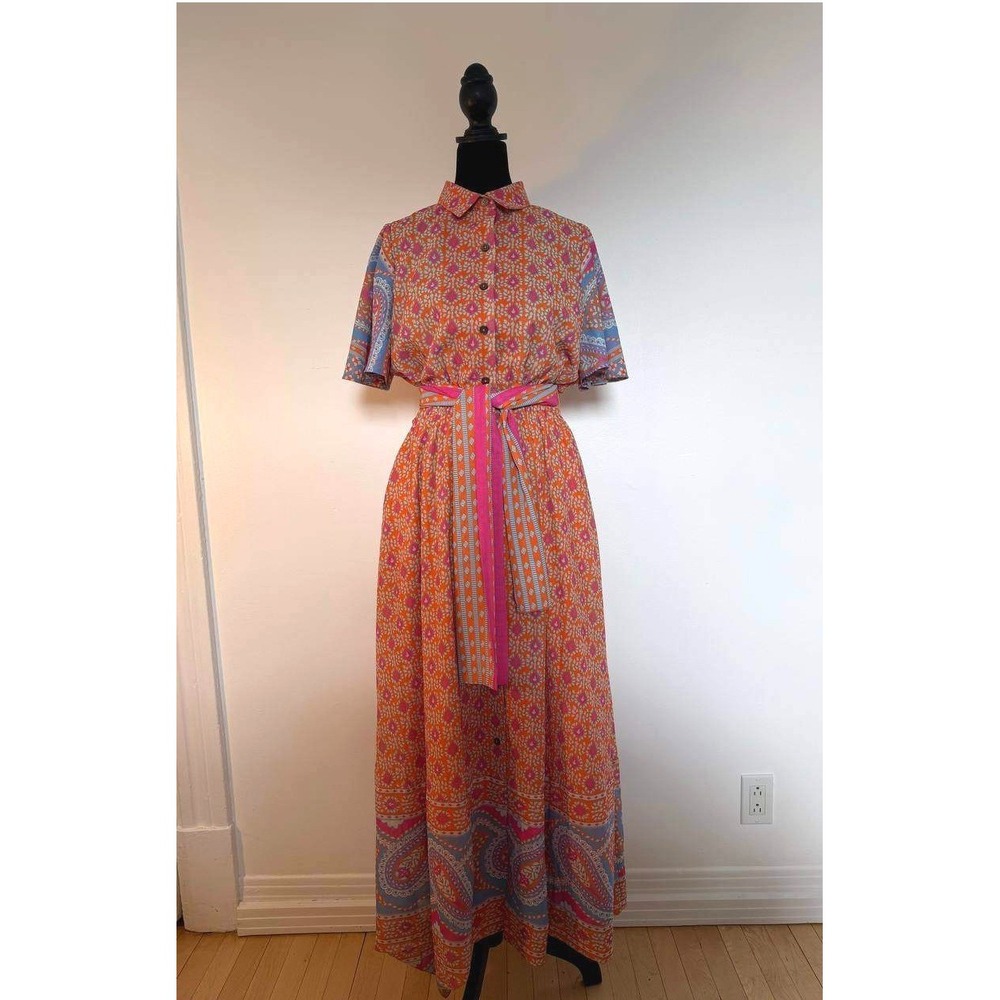 Gretchen Scott Orange Pink Paisley Boho Floral Maxi Dress, Size S